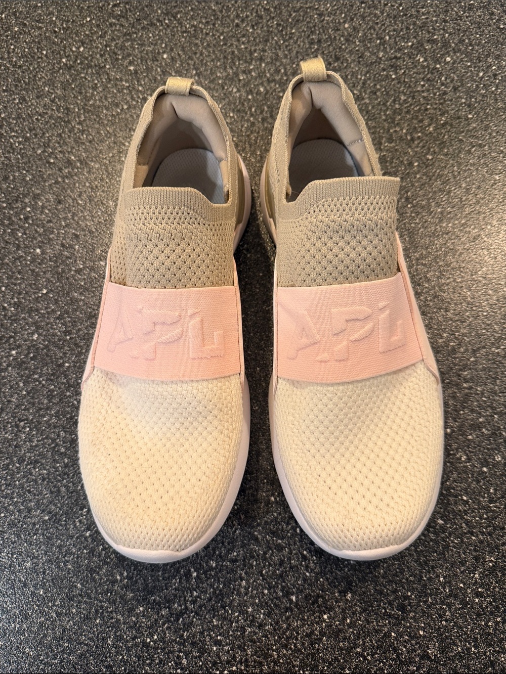 Women’s APL Slip-On Knit Techloom Bliss Sneaker in Pink and Beige - size 8.5